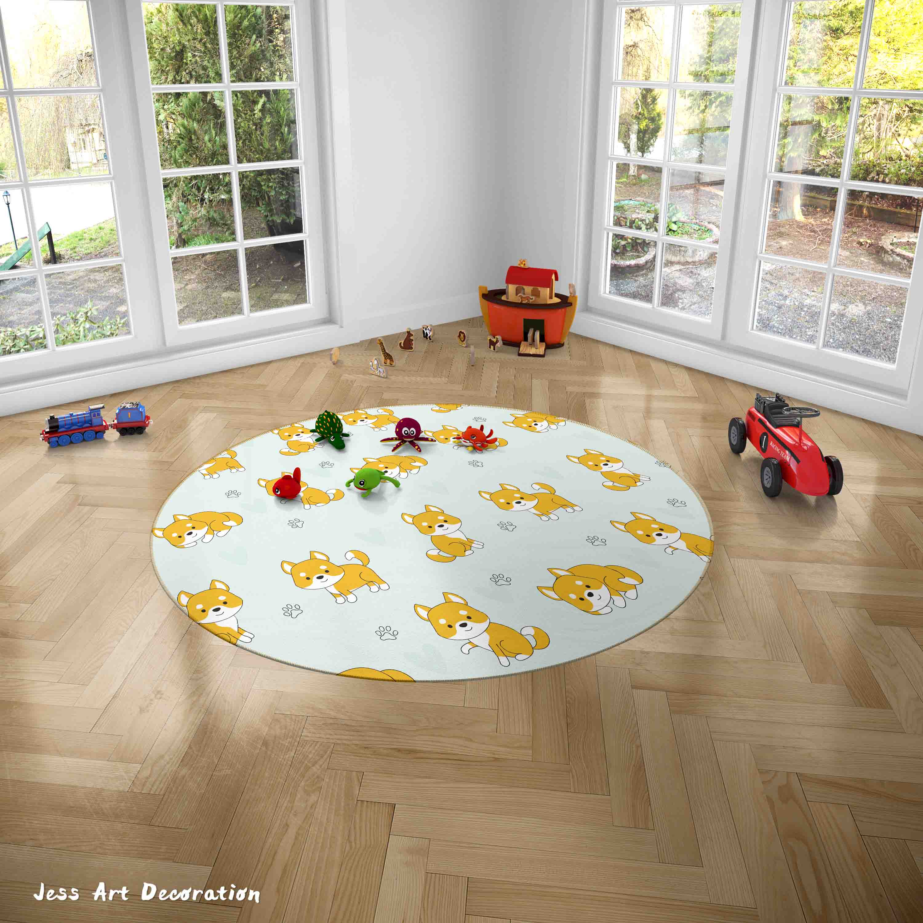 3D Cartoon Animal Dog Kids Kids Non-Slip Round Rug Mat 13