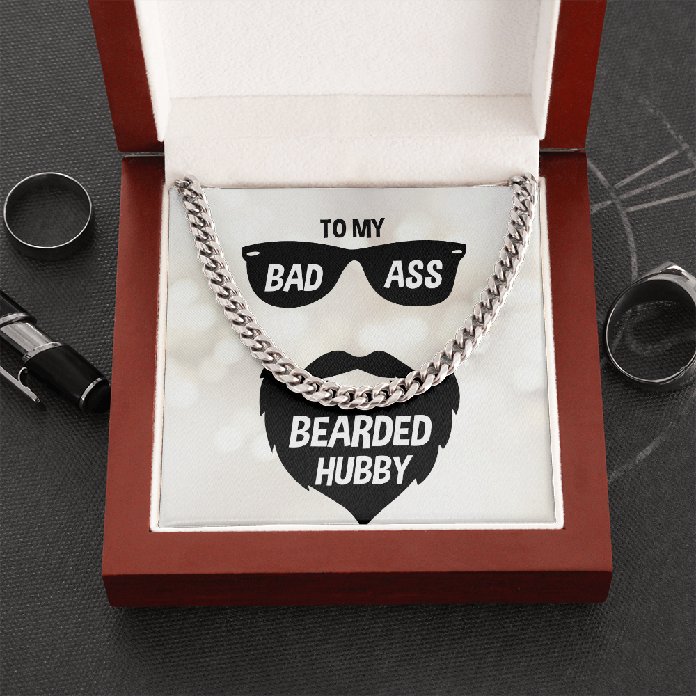 Wife To Husband Gift Cuban Link Chain Necklace Bad Ass Bearded Hubby