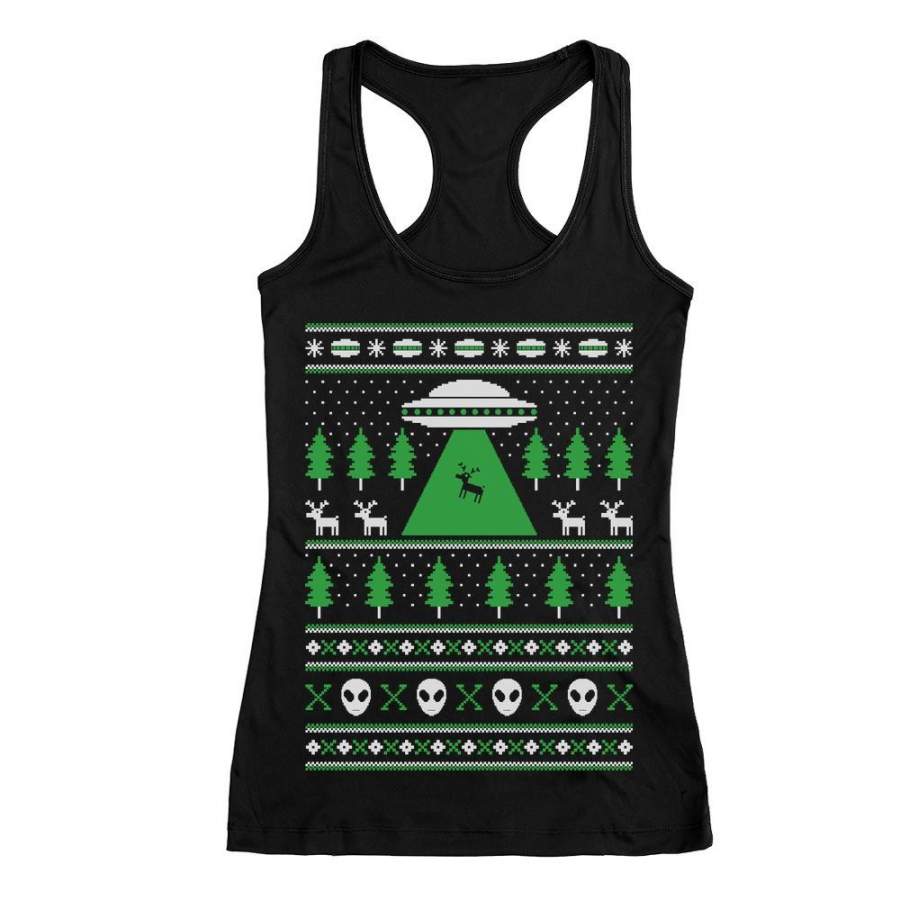 Alien Reindeer Abduction Ugly Christmas Sweater Racerback Tank Top