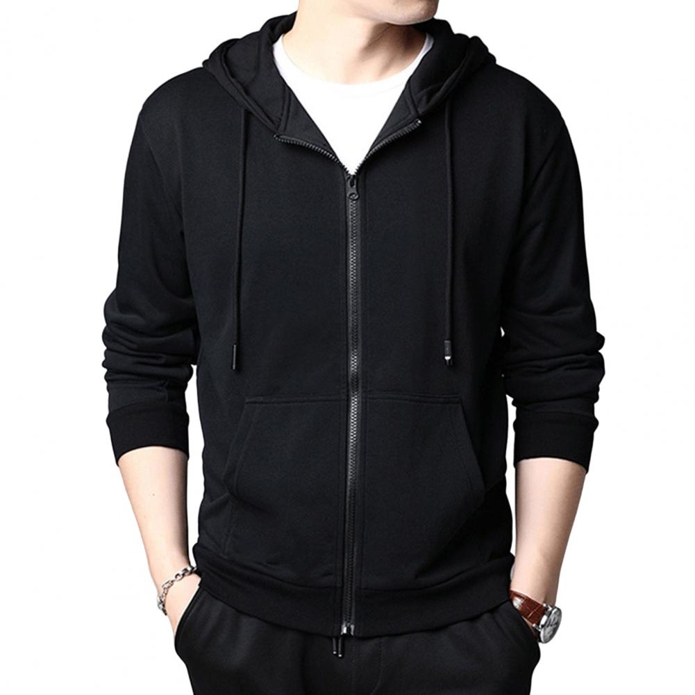 Chic Spring Jacket Cardigan Men Coat Warm Pure Color Elastic Cuff Autumn Coat Zipper alx