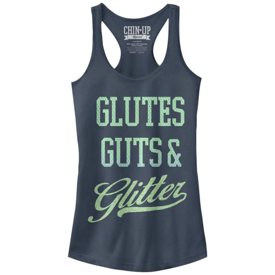 CHIN UP Junior’s Glutes Guts and Glitter  Racerback Tank Indigo