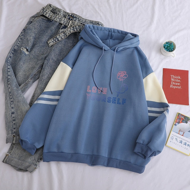 Kpop Bts Bangtan Boys Love Yourself Floral Print Hit Color Patchwork Sweatshirt Pullovers