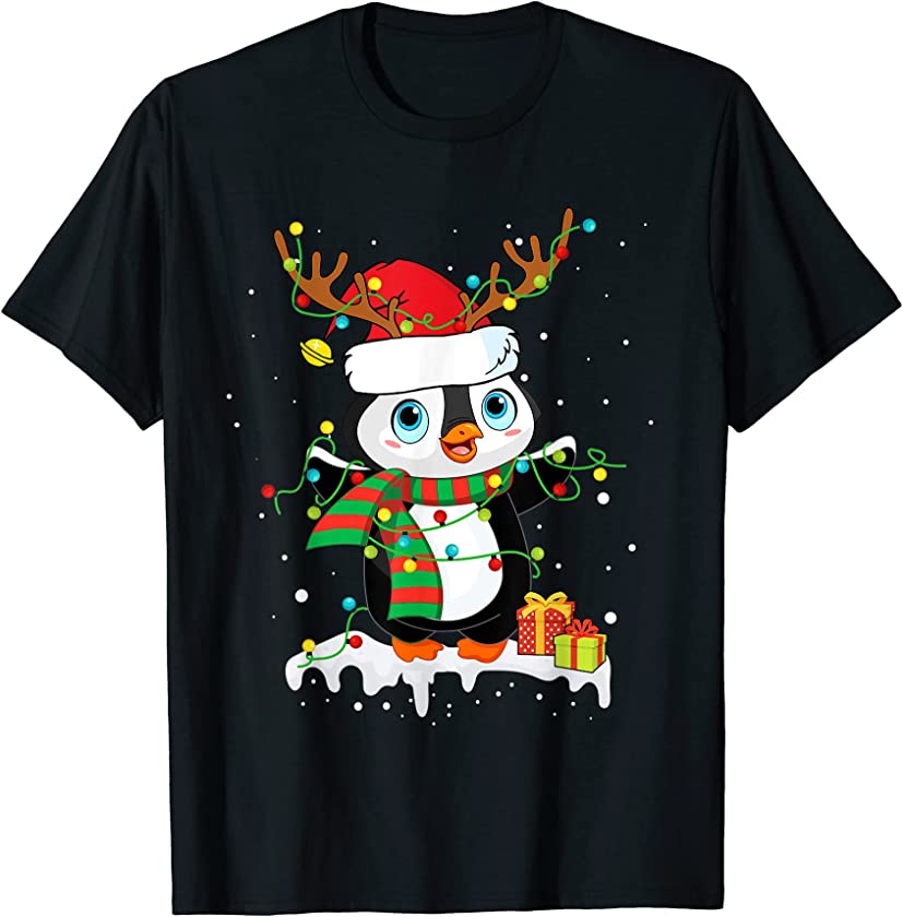 Penguin Christmas Lights Santa Hat Ugly Christmas Sweater T-Shirt