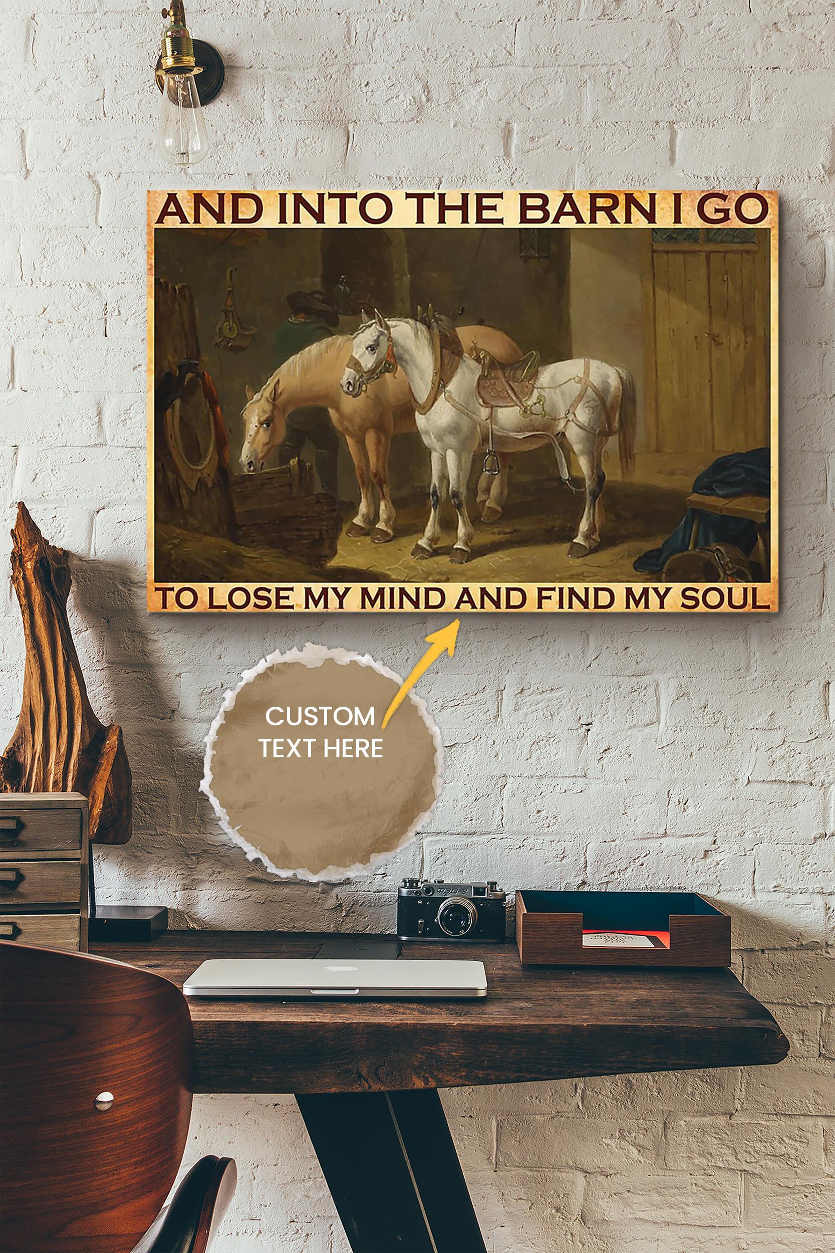 To The Barn Cowgirl Find Soul Poster – Animal Wall Art – Gift For Horse Lover Horse Rider Cowboy Farmhouse Decor Wrapped Canvas