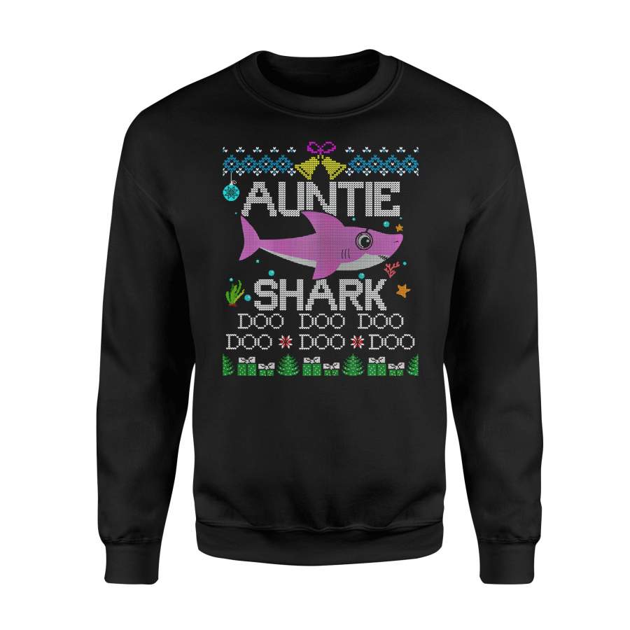 Christmas gift idea Girl Auntie Shark Xmas Matching Family Group Ugly T-Shirt – Standard Fleece Sweatshirt