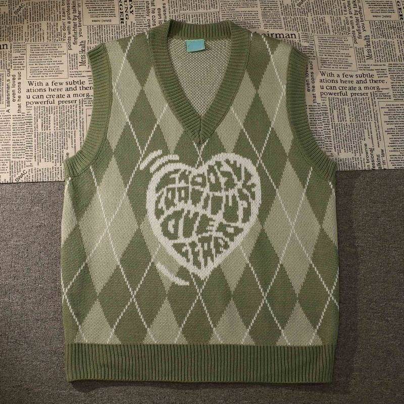 Argyle Sweater Vest Women Vintage Autumn Loose Casual Knitting Design Aesthetic Harajuku Classic Streetwear Chandails Friends alx