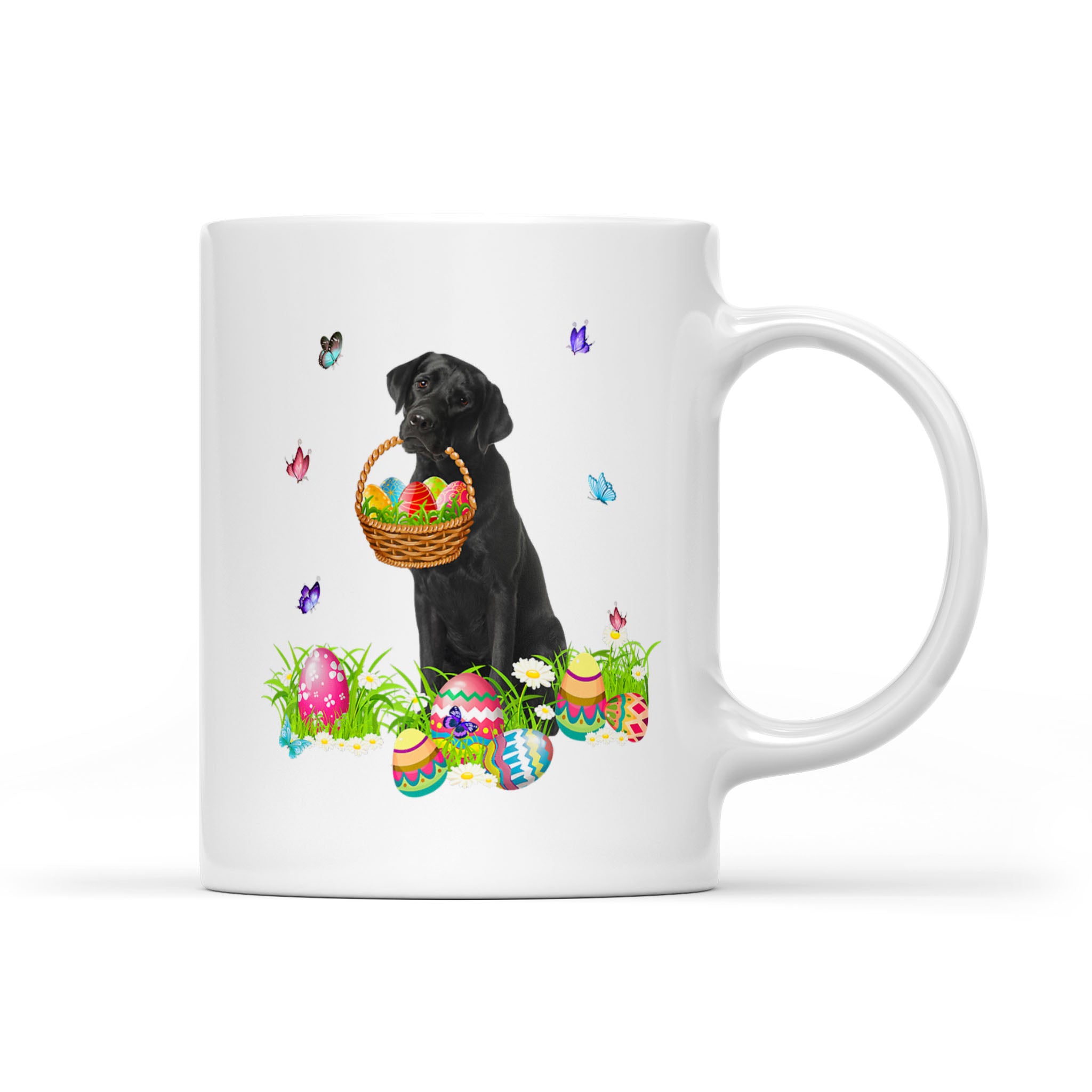 Dog Lover Bunny Black Labrador Dog Easter Eggs – White Mug