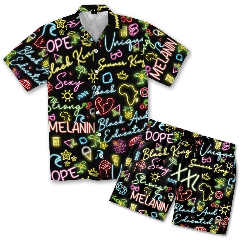 Dope Black King Neon Hawaiian Shirt And Shorts Set