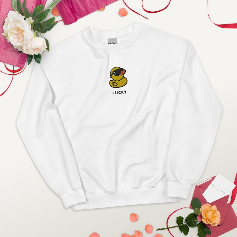 Cute Duck Embroidered Sweatshirt 2D Crewneck Sweatshirt All Over Print Sweatshirt For Women Sweatshirt For Men Sws2894