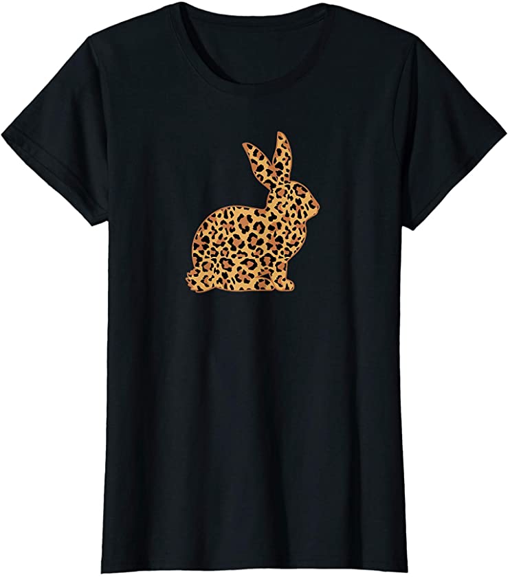 Womens Easter Bunny Leopard Print T Shirt Egg Hunt Animal Love Cute T-Shirt