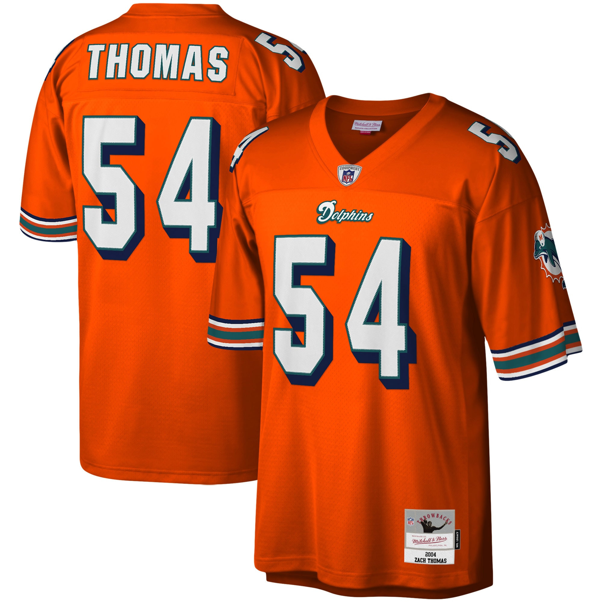 Zach Thomas Miami Dolphins Mitchell And Ness 2004 Legacy Replica Jersey Orange NFL