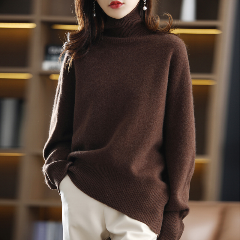 Wool Sweater Women 2021 Autumn and Winter New 100% Pure Wool Turtleneck Sweater Ladies Loose Thick Pullover Cashmere Sweater Top alx