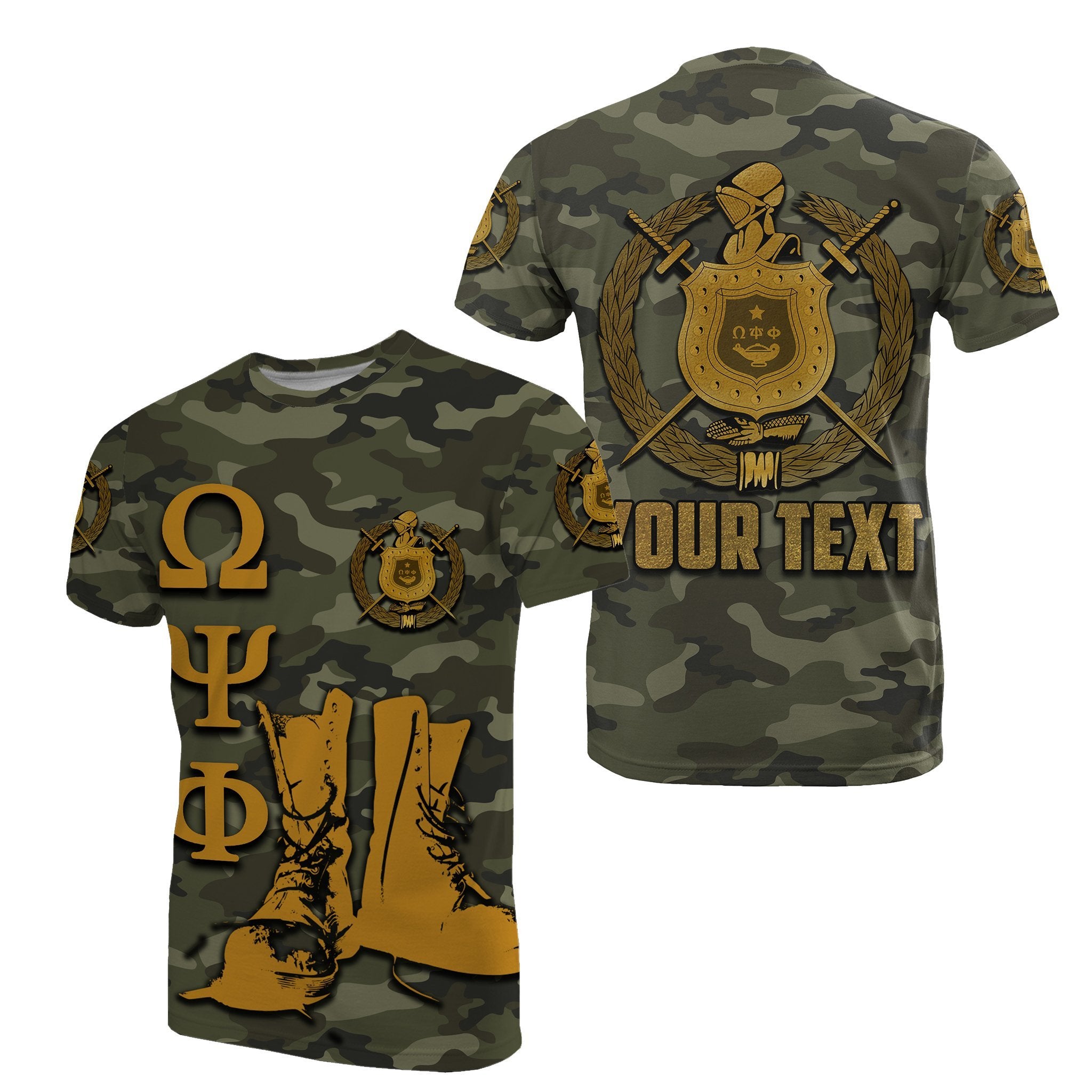 (Custom Personalised) Greek Life T Shirt Omega Psi Phi Army Boots 1911 Lt6