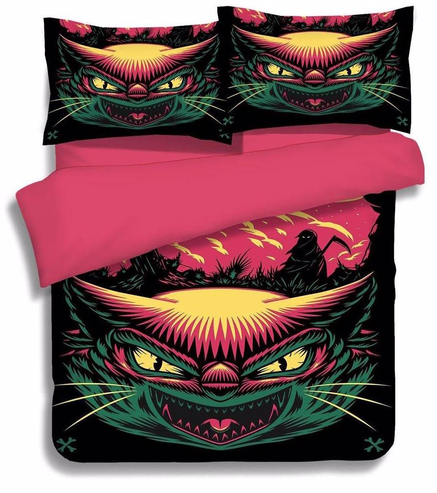 3D Halloween Cat Pillowcases Duvet Quilt Bedding Set L98