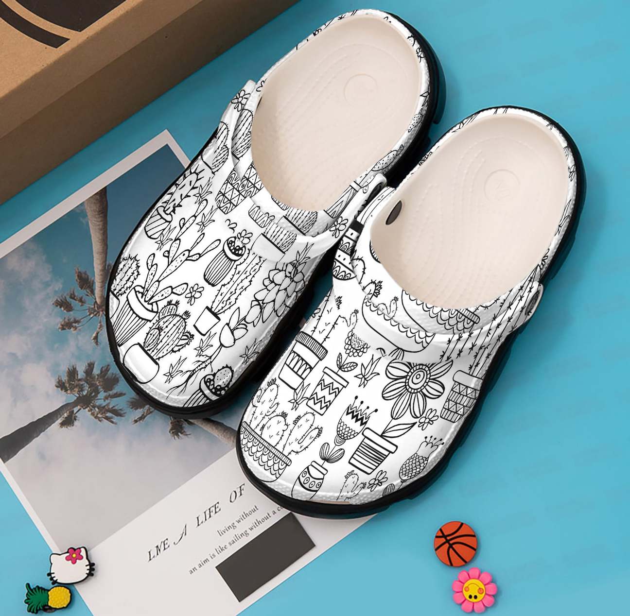 Cactus Personalized Clog, Custom Name, Text, Color, Number Fashion Style For Women, Men, Kid, Print 3D Black And White