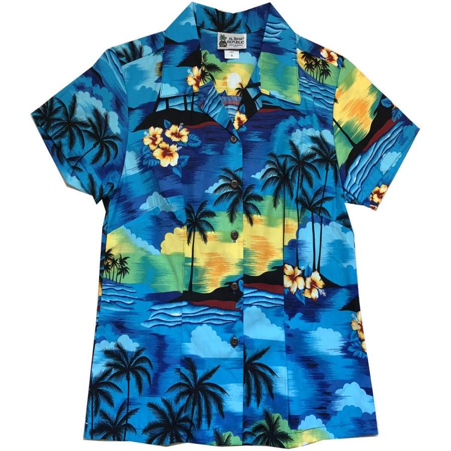 Diamond Head Dusk Blue Fitted Women’s Hawaiian Shirt