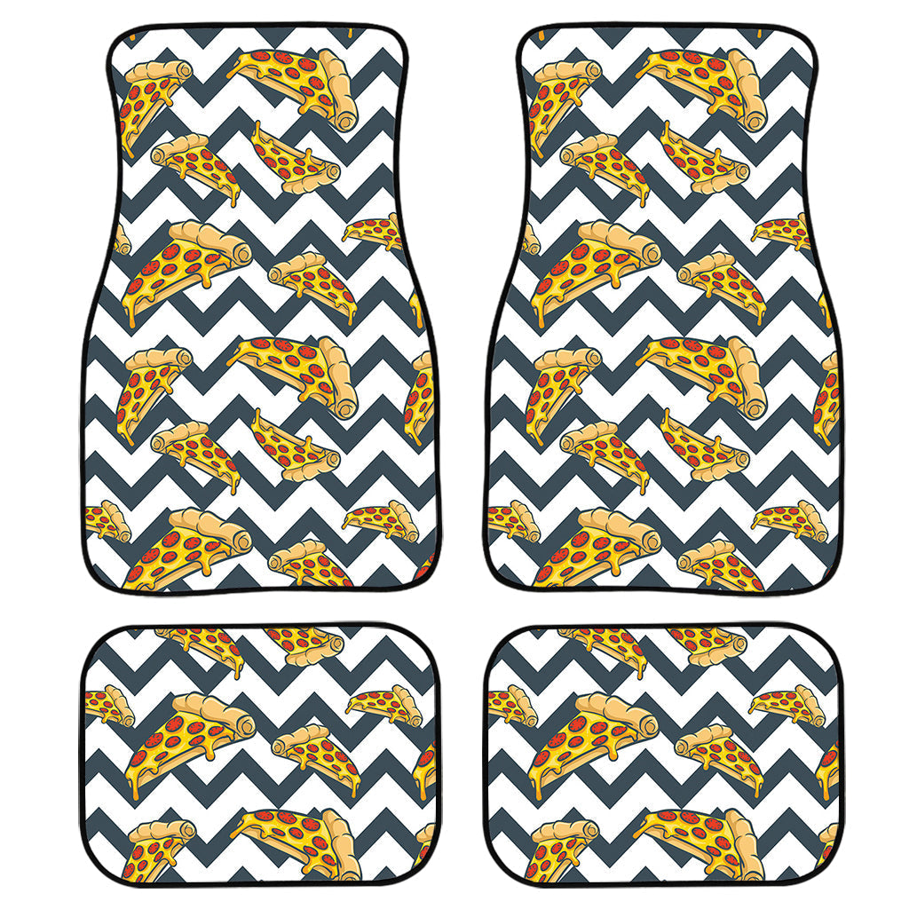 Zigzag Pizza Pattern Print Front And Back Car Floor Mats, Front Car Mat