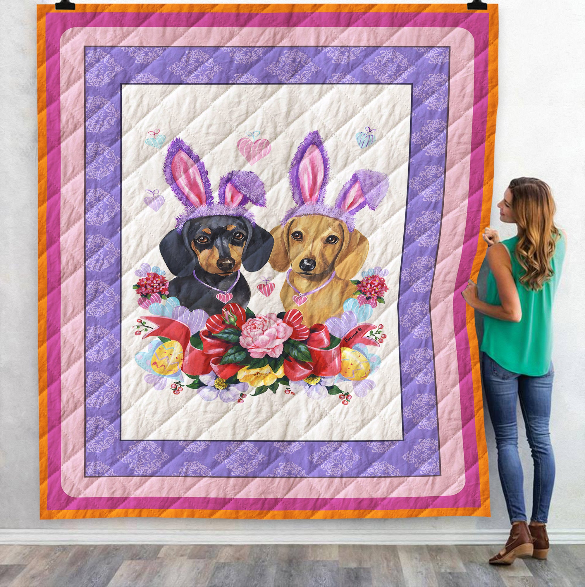 Dachshund Bunny Dachshund 3D Customized Quilt