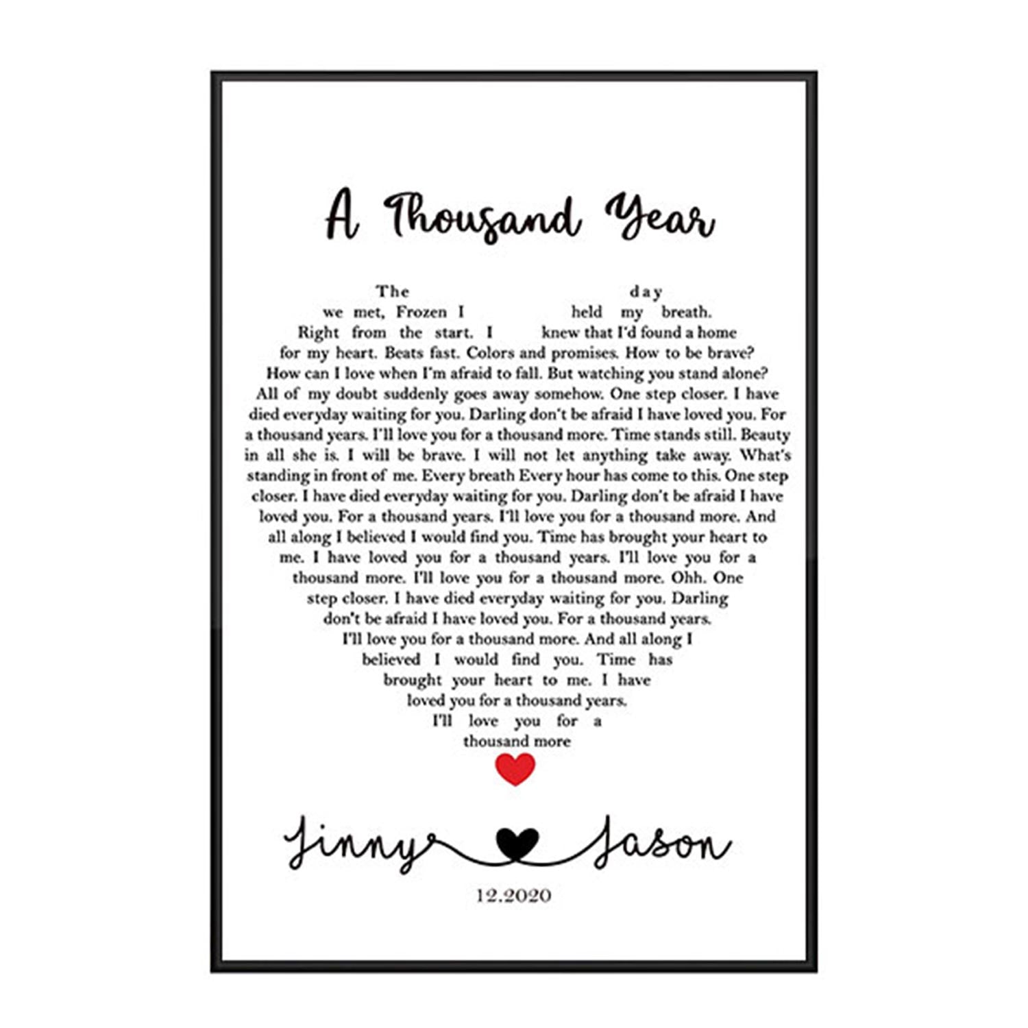 Custom Personalized song lyric name Valentine’s day wall prints poster gift ideas for room him boyfriend husband her girlfriend wife couple – A Thousand Years TY2112 – Personalizedwitch