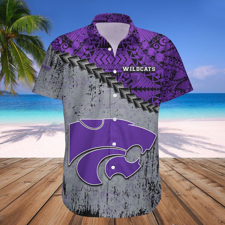 NCCA Kansas State Wildcats Silver Purple Polynesian Hawaiian Shirt V6 Aloha Shirt