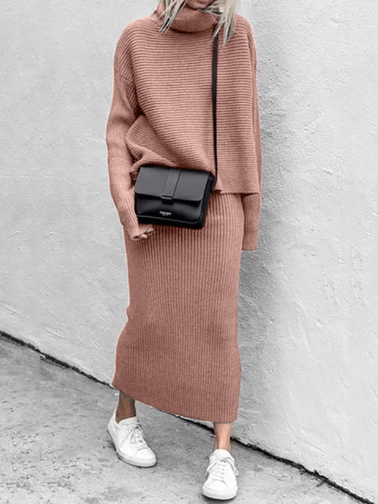 Autumn New Women’s Suit Skirt Casual Commuter Turtleneck Long-sleeved Pullover Knitted Two-piece Two Piece Sets Womens Outifits alx