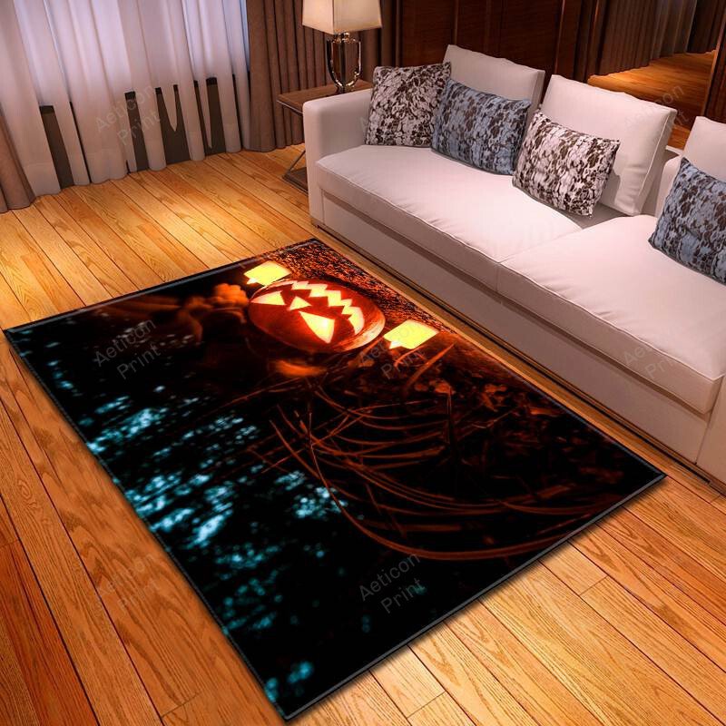 Halloween Pumpkin Candle In The Forest Mid Night Carpet Living Room Area Rug Carpet Vintage Home Decor Gift Ideas