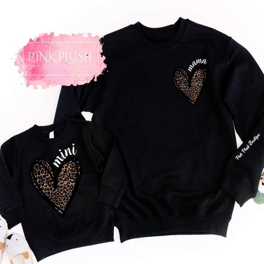 “Mama + Mini Leopard Heart” Crewneck Sweatshirt