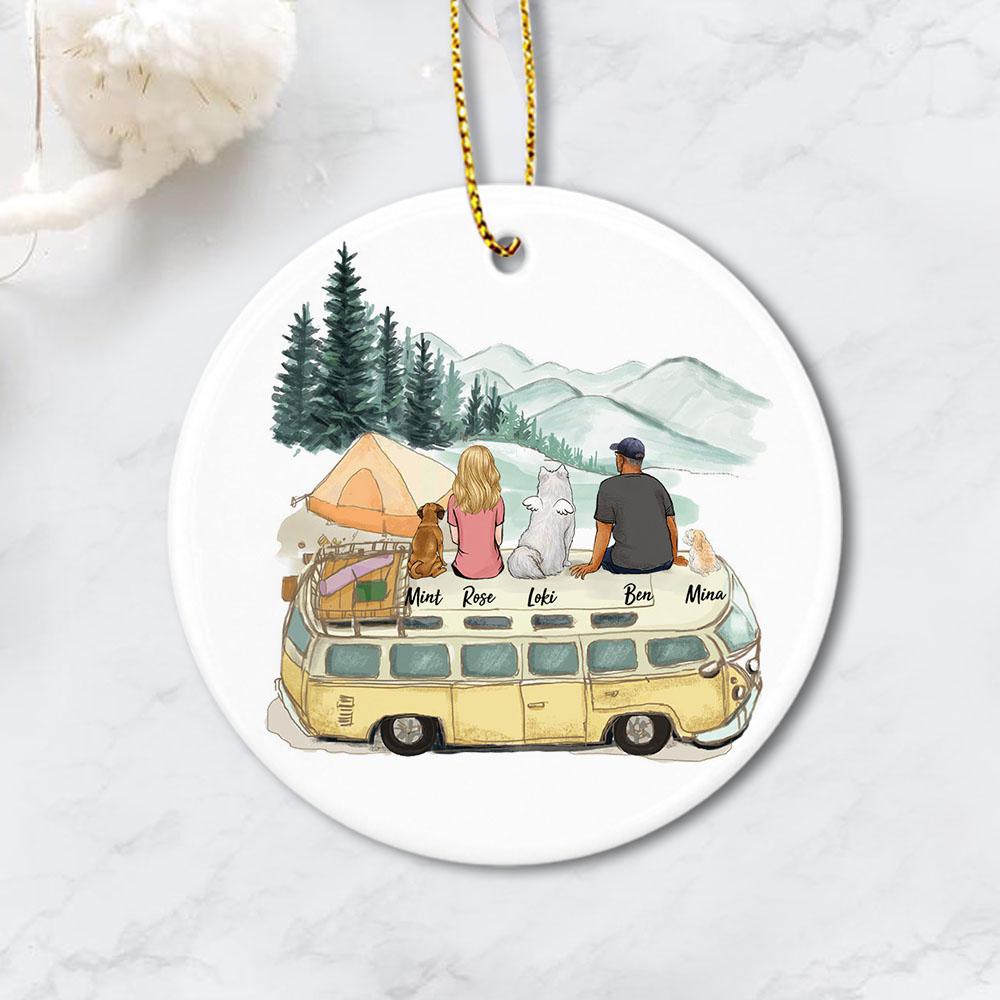 Personalized Dog Christmas Ceramic Ornament Gifts For Dog Lovers (Printed On Both Sides) – Dog & Couple – Camping – 2355
