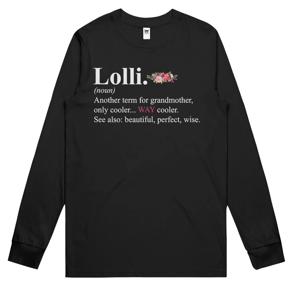 Womens Cute Lolli Definition Costume Floral Grandma Birthday Gift Long Sleeve T Shirts