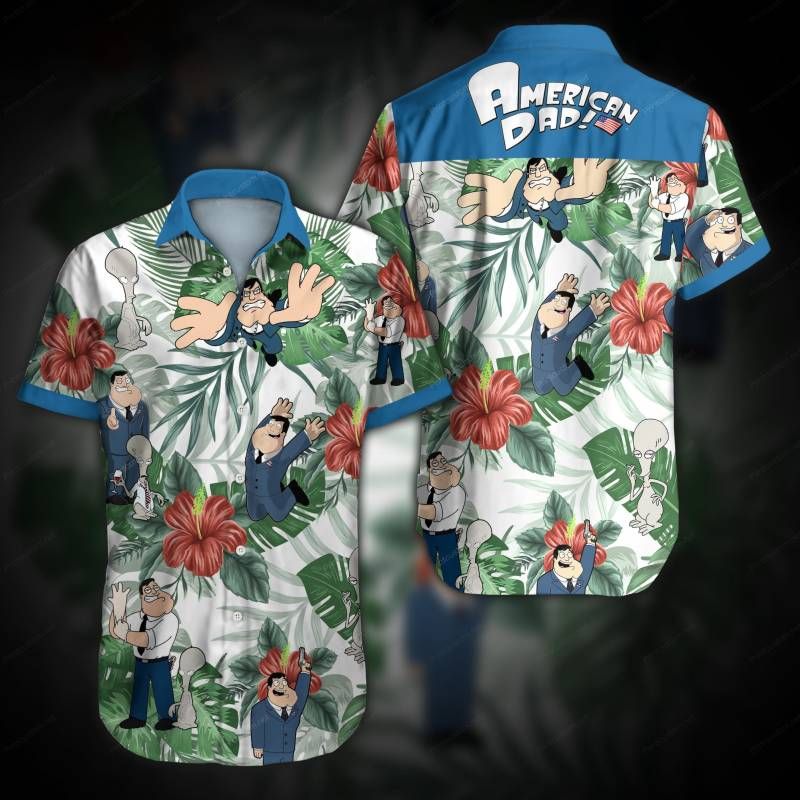 American Dad Hawaii Graphic Print Short Sleeve Hawaii Casual Shirt Ha73846