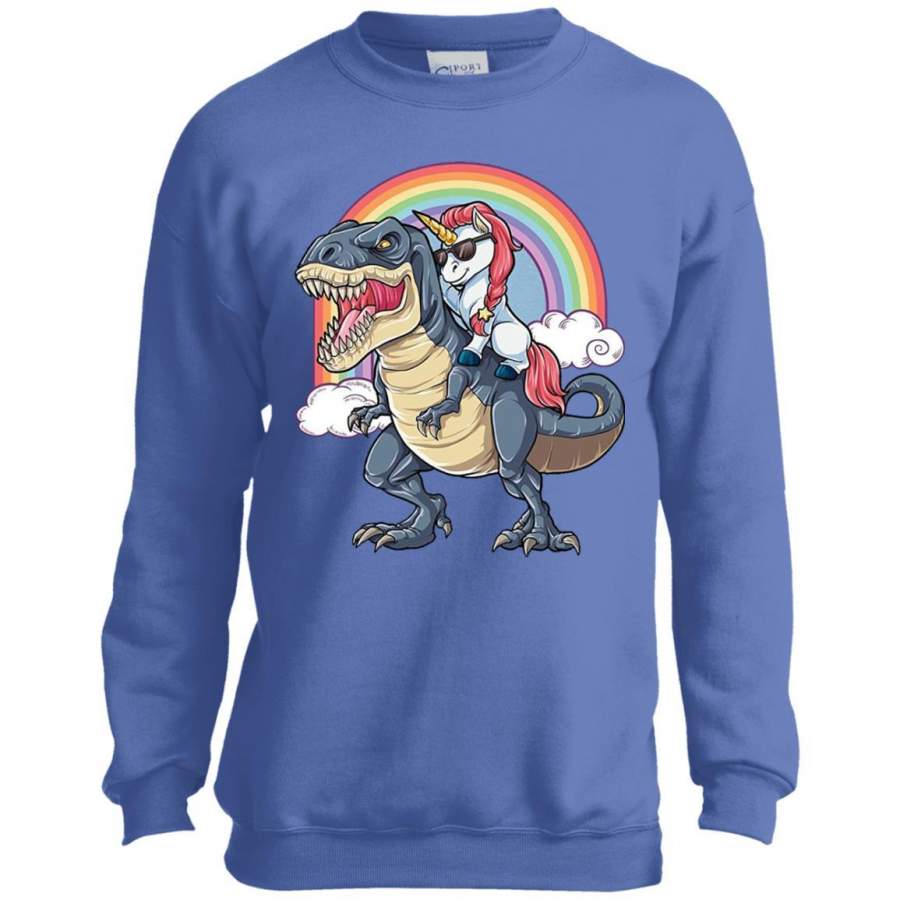 Unicorn Riding Dinosaur T Rex T Shirt Unicorns Rainbow Gifts Youth Crewneck Sweatshirt