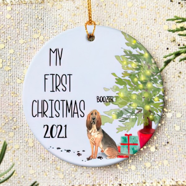 Personalized Bloodhound Puppy’S First Christmas Ornament, Bloodhound Ornament