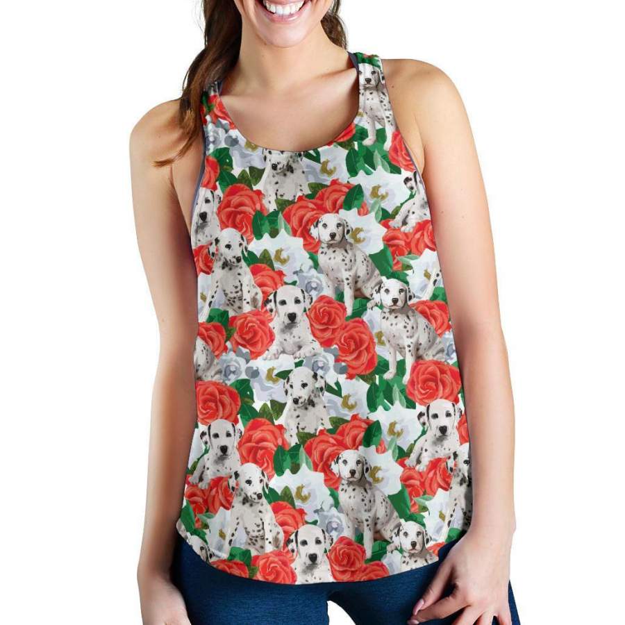 Dalmatian Dog Puppy Pattern Print Racerback Tank Tops