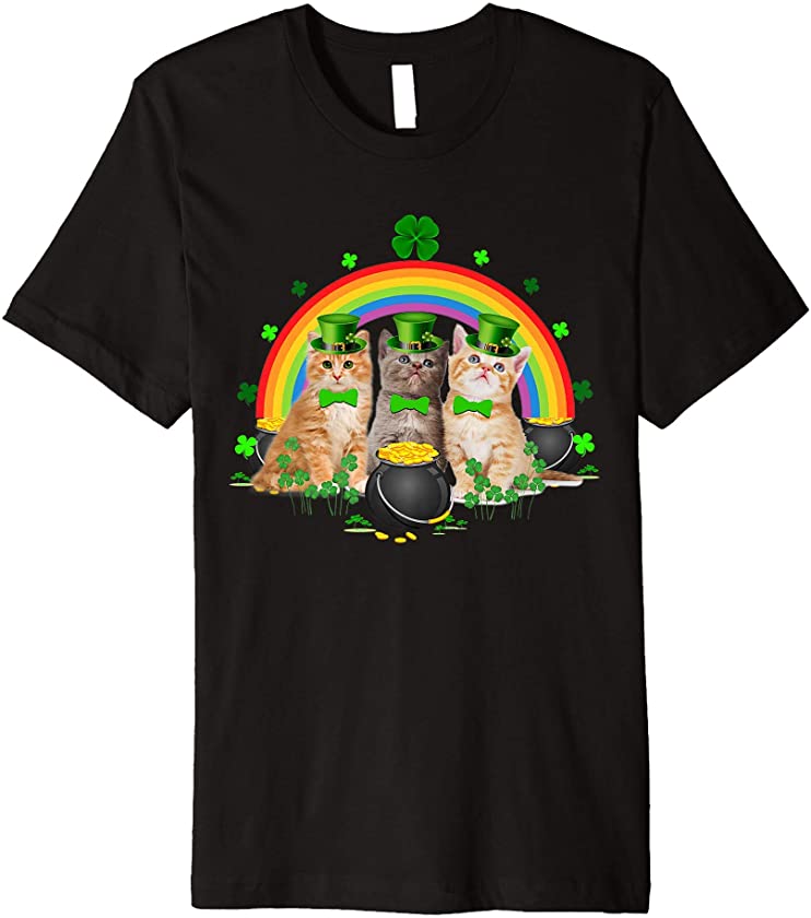 Three Cat St Patricks Day T-Shirt Kitty Kitten Lover Irish Premium T-Shirt