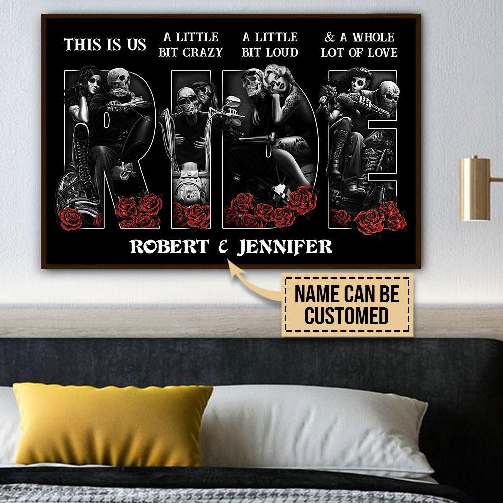 Personalized Motorcycle Ride Skull Couple Customized Poster