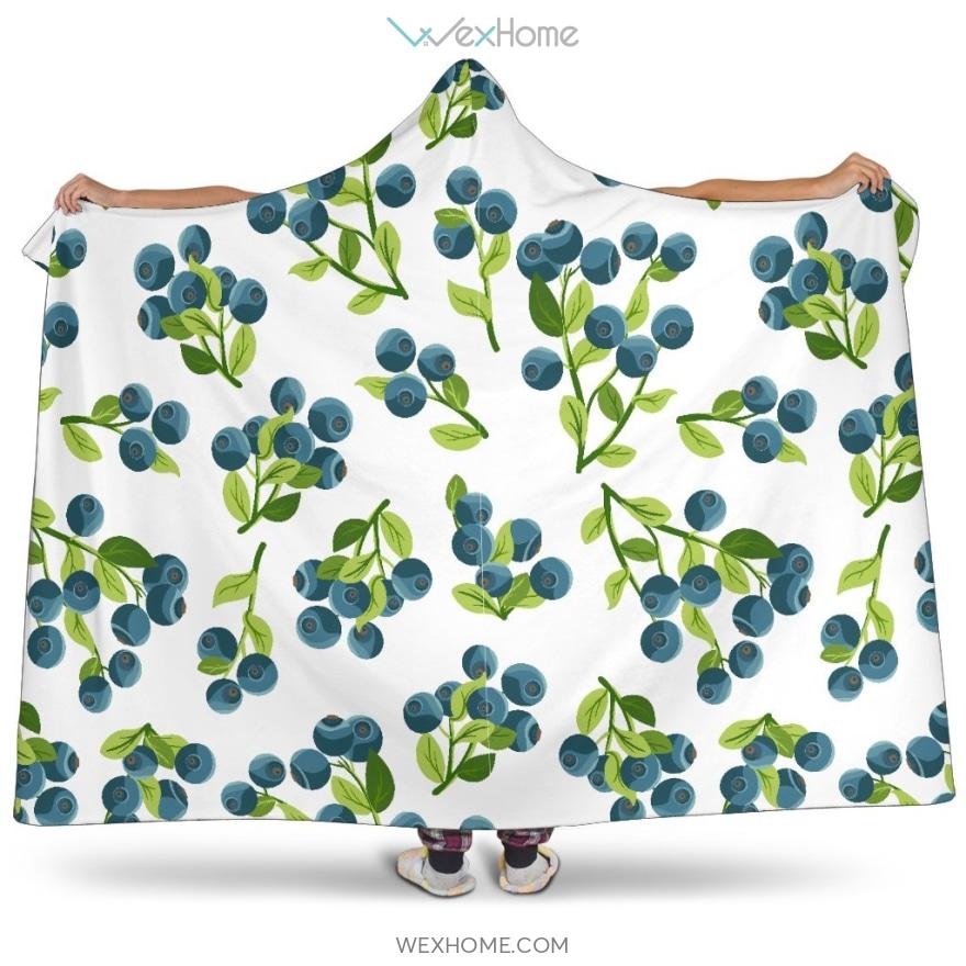 Blueberry White Background Hooded Blanket