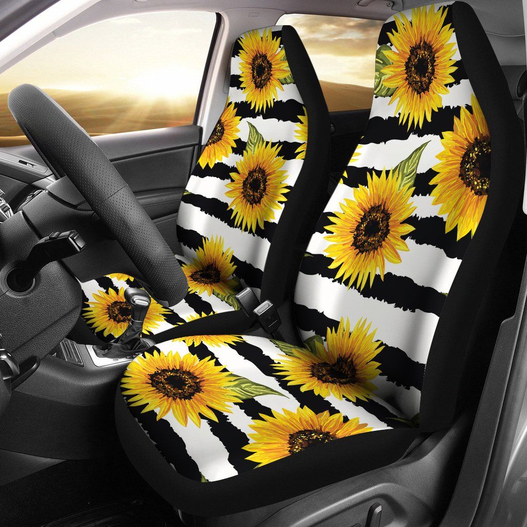 Sunflower Striped Pattern Print Universal Fit Car Seat Covers  Set of 2 Front Car Seat Covers