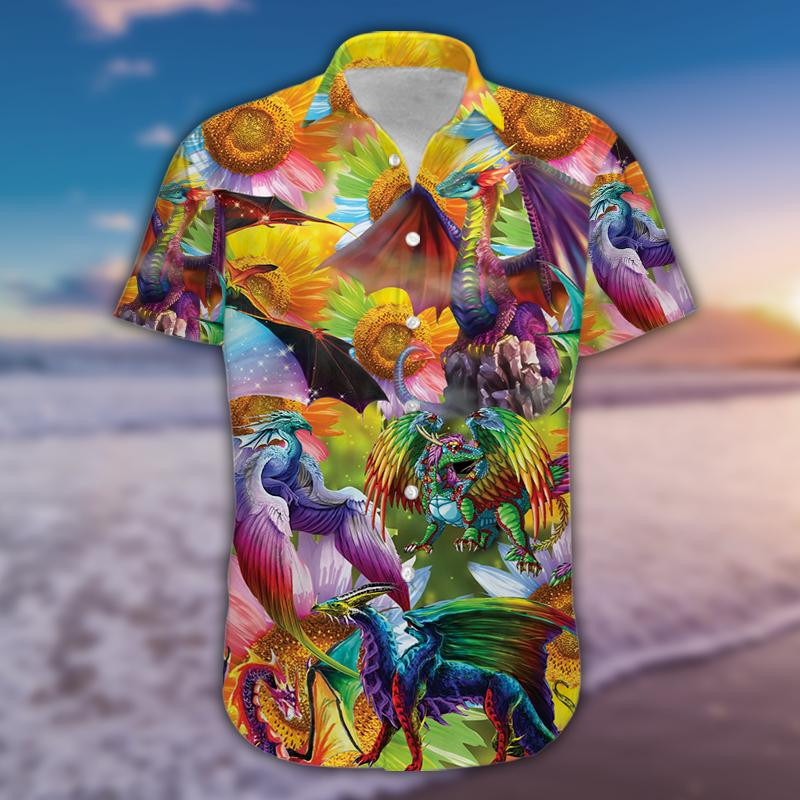 Colorful Hippie Dragon Sunflower Unisex Hawaii Aloha Shirts Ha98267