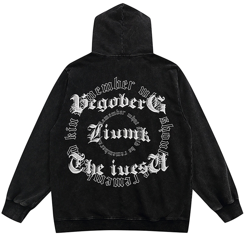 Lemandik Zip Up Hoodie Gothic Letter