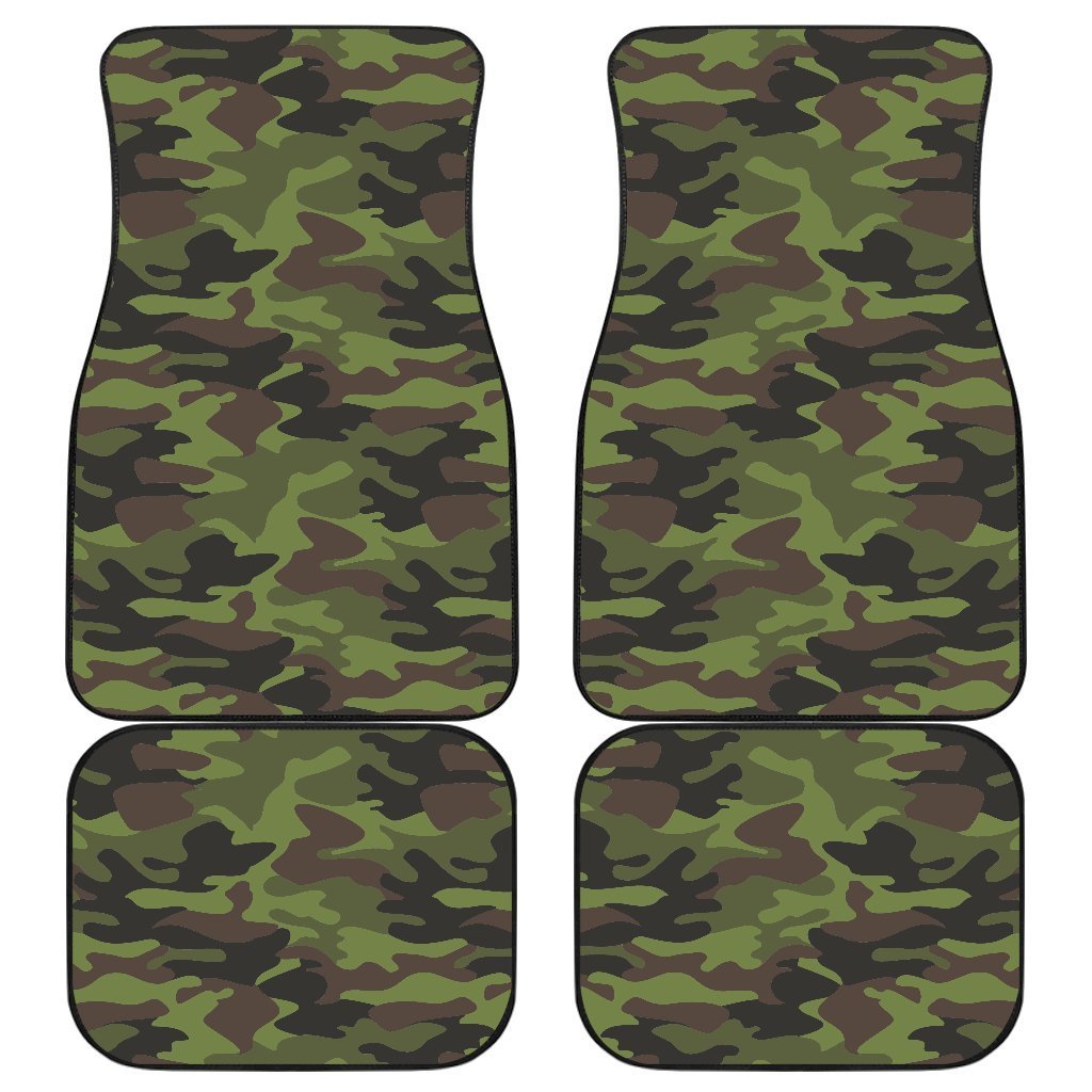 Dark Green And Black Camouflage Print Front And Back Car Floor Mats, Front Car Mat