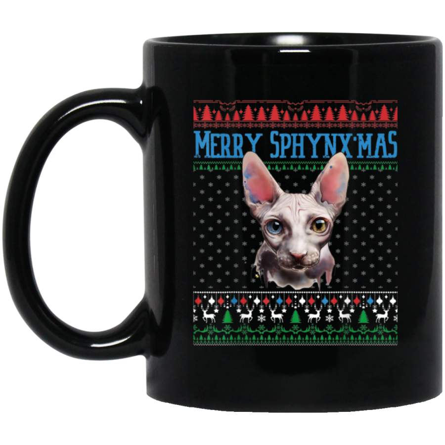 Sphynx Cat Ugly Christmas Sweater Gift Black Mug