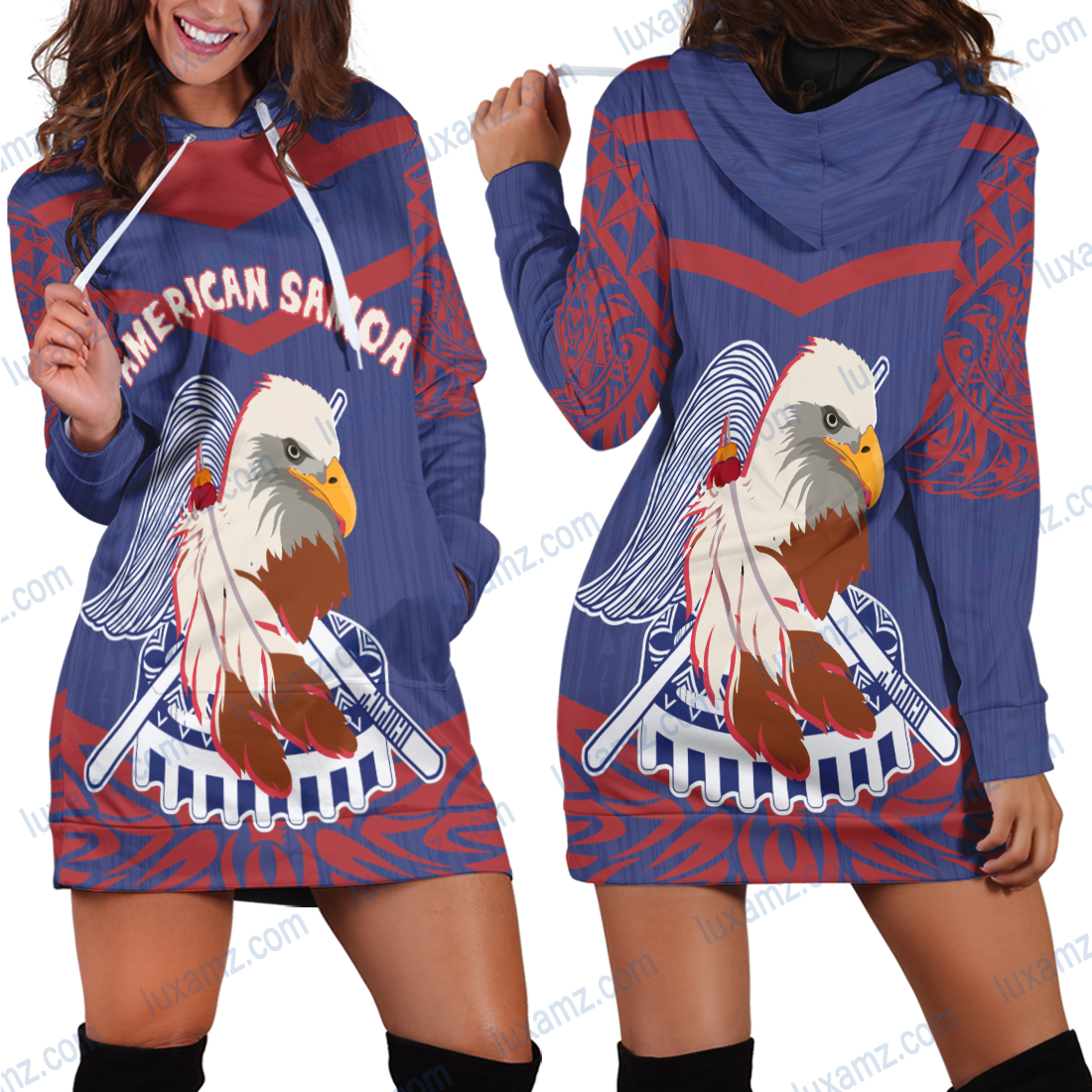 American Samoa The Eagle With Polynesian Pattern Hoodie Dress