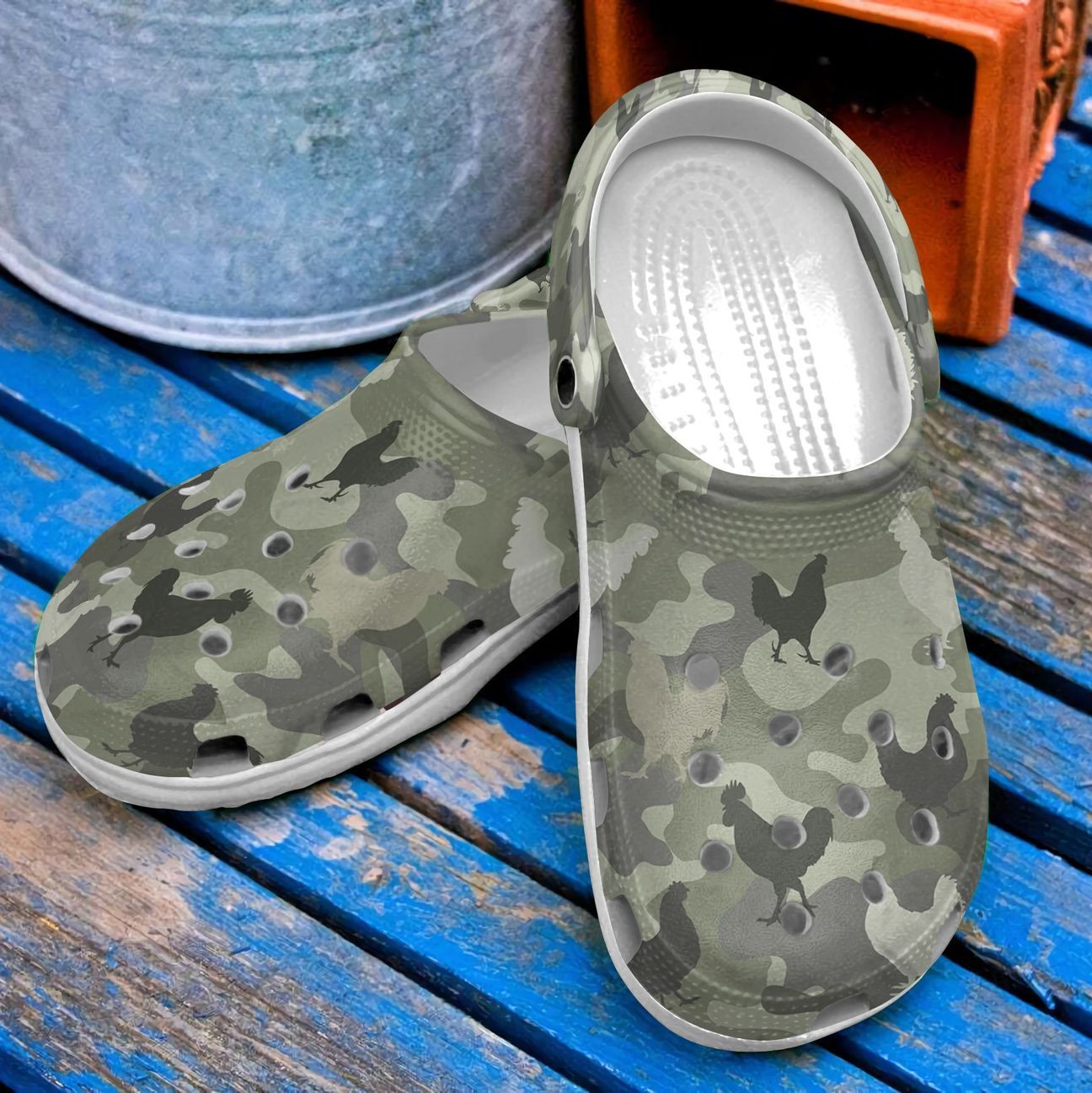 Chicken Personalized Clog, Custom Name, Text, Color, Number Fashion Style For Women, Men, Kid, Print 3D Camo Chickens