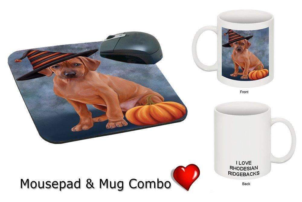 Christmas Happy Holidays Rhodesian Ridgeback Puppy Wearing Witch Hat Mug & Mousepad Combo Gift Set Mmcg0644