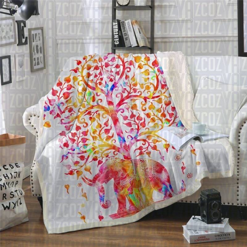 Boho Elephant White CL21110143MDF Sherpa Fleece Blanket