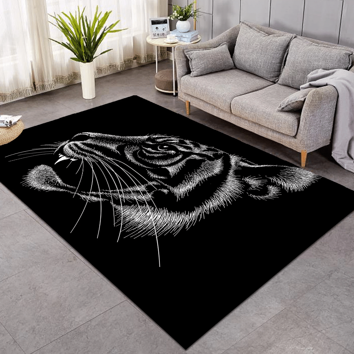 B&W Tiger Rug Living Home Decor