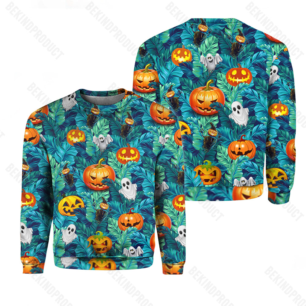 Tropical Halloween Pumpkin Ghost Devil Crewneck Sweatshirt All Over Print Sweatshirt For Women Sweatshirt For Men Swn1097