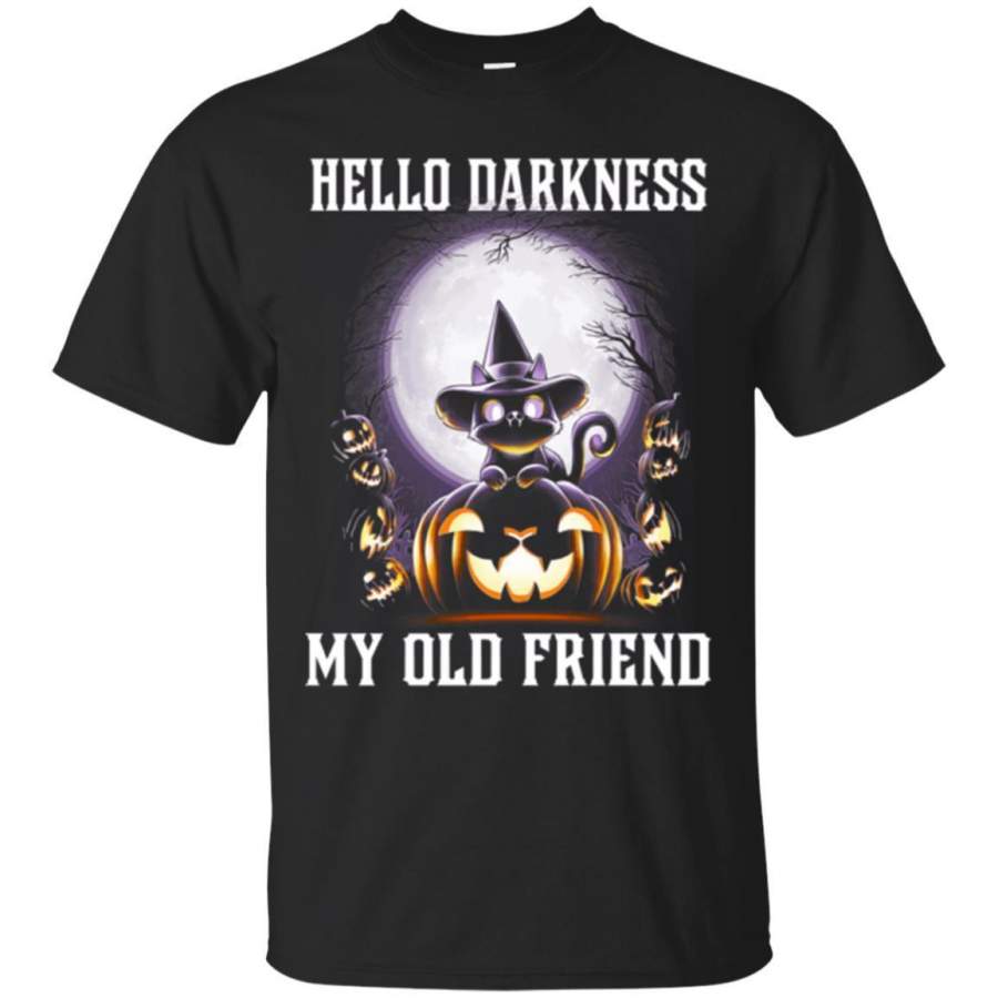 Cat T Shirt Hello Darkness My Old Friend Kitten Wearing Hat Halloween For Cat Lovers Shirts