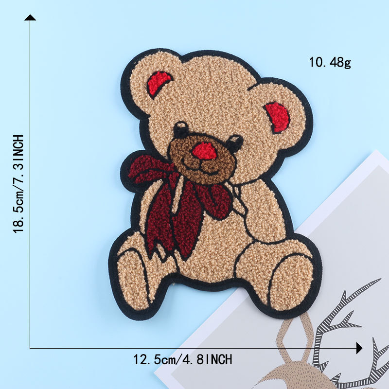 1pcs Sew On Embroidery Cartoon Brown Plush Bear Patch DIY Winter Wear with Badge Cute Girl Sweater Sewn Decal alx