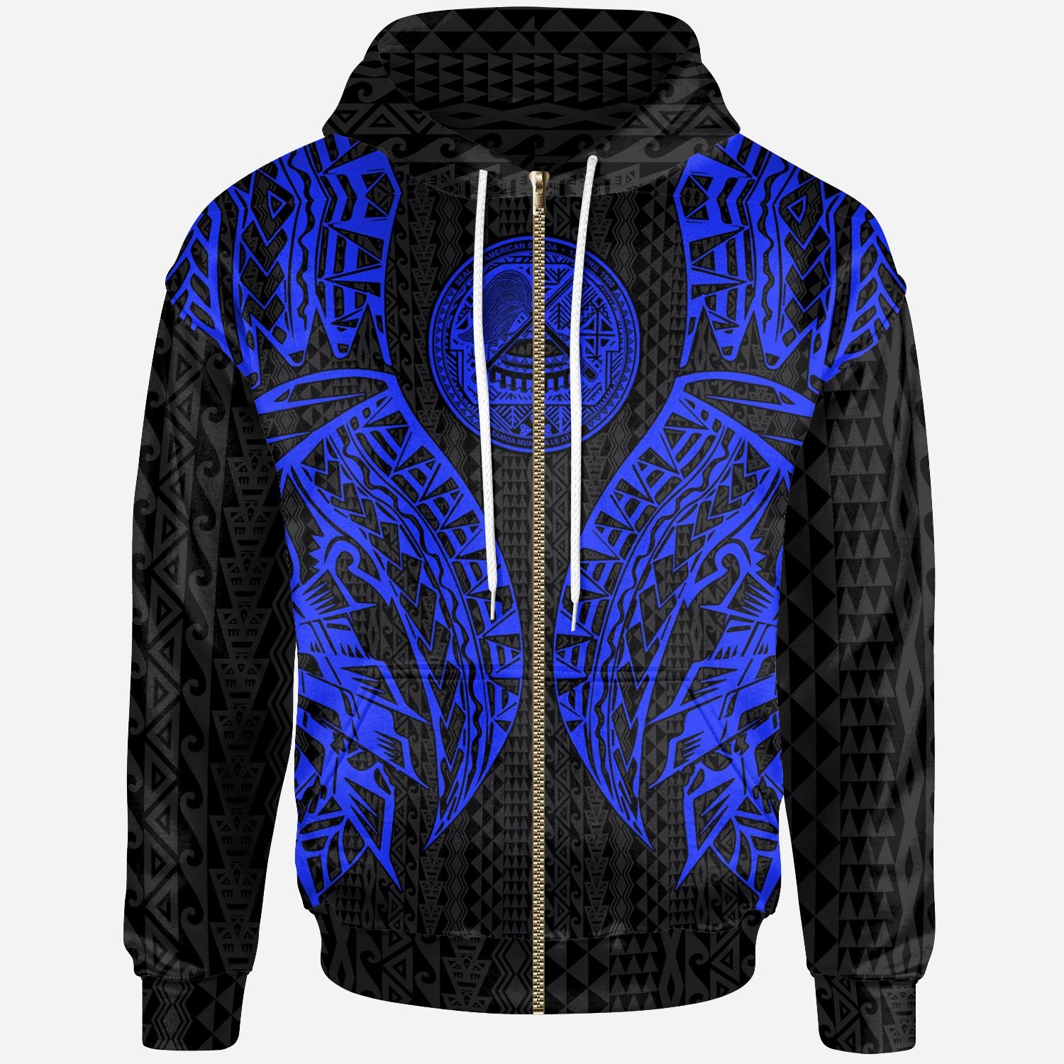 American Samoa Zip-Up Hoodie – Polynesian Lion Head Blue Style